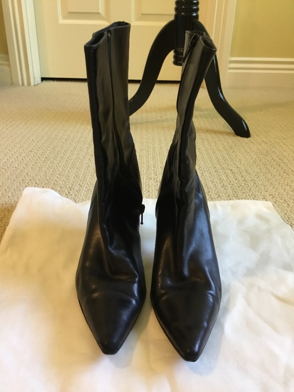 Cole Haan Black Leather Pointed-Toe Ankle Boots